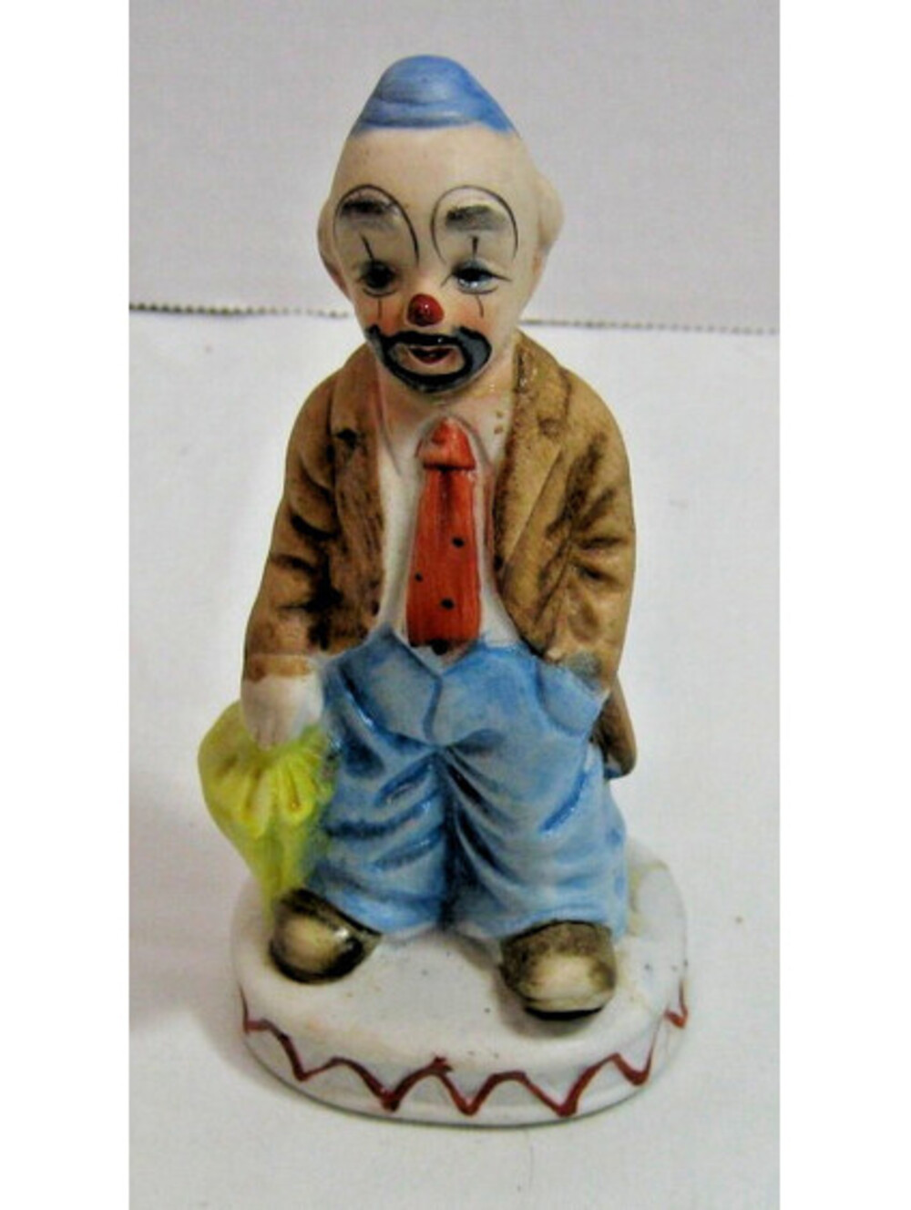 Vintage Hobo Clown Figurine Holding Umbrella 4 3/4” Tall Ceramic